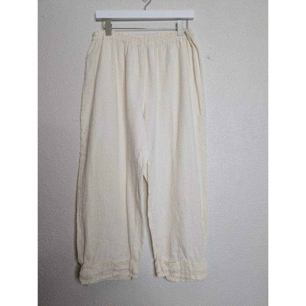 Oh My Gauze! Womens Cream 100% Cotton Cropped Pants Tied Cuffs‎ Boho Lagenlook
